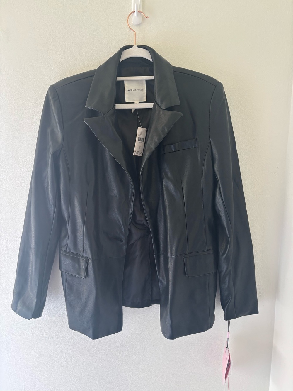 Avec Les Filles Black Leather Blazer Jacket